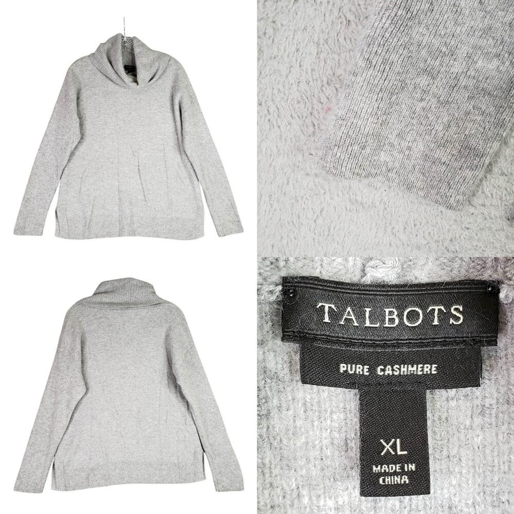 Talbots Sweater Womens Size L/XL Cashmere Knit Long Sleeve Gray Turtleneck